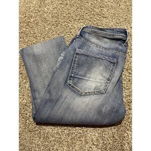 Departwest Buckle Mens Jeans Trouper Straight Leg Denim Size 31x32R Light Wash